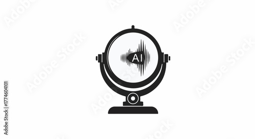 Artificial intelligence voice recording waveform on vintage microphone