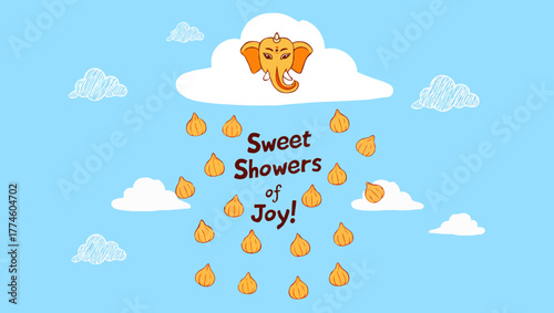 Sweet showers joy with lord ganesha blessing on a cloudy sky