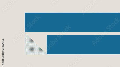 Abstract composition with teal rectangles and a dotted triangle on a light beige background