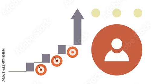 Steps with upward arrow, user profile, and goal symbols highlight growth, achievement, and progress. Ideal for career growth, leadership, motivation, personal development business strategy success