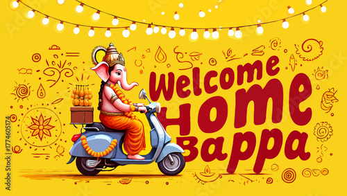 Lord ganesha on scooter welcomes you home for the ganesh chaturthi festival