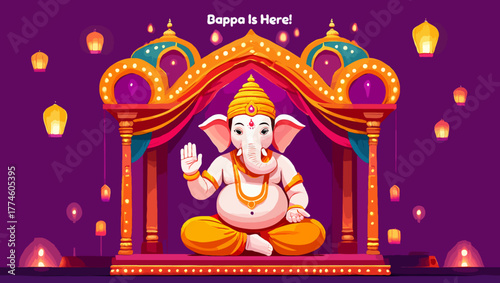 Lord ganesha idol in a decorated mandap for a hindu festival celebration