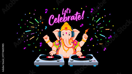 Lets celebrate ganesha festival with music and dance on black background