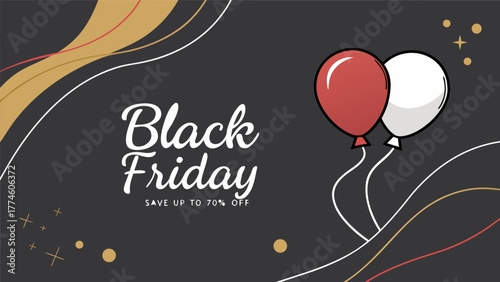 Black Friday Sale with Red and White Balloons.