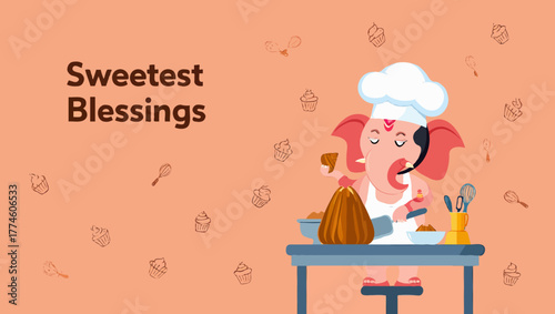 Ganesha is cooking with the words sweetest blessings