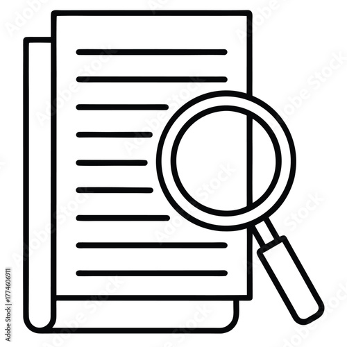 Document and Magnifying Glass Icon Exploring Information with Examination and Investigation