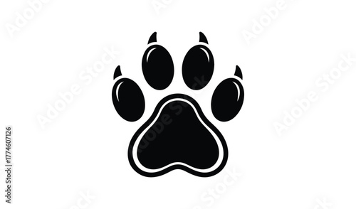 Black paw print silhouette on white background animal footprint