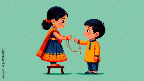 A sister tying rakhi on her brothers wrist during raksha bandhan festival
