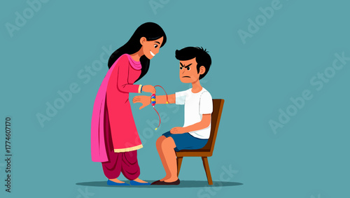 Sister tying rakhi on her brothers wrist during raksha bandhan festival