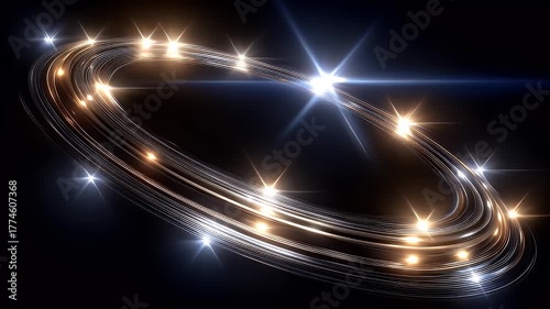 Abstract swirling light trails on black background