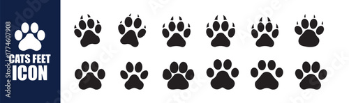 Set of Distinct Cat Paw Prints. black animal paw prints icon symbol for pet dog cat footprint, vector illustration 