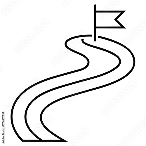 Reaching The Goal A Winding Path To Success Flag Concept Illustration