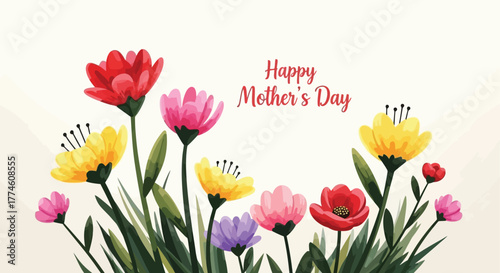 Happy Mother's Day floral greeting with colorful flowers and elegant lettering