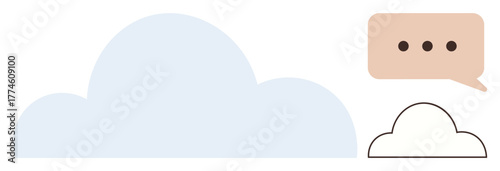 Large cloud shape and speech bubble highlight technology, networking, messaging, and creativity. Ideal for communication, brainstorming, technology, social media, data sharing inspiration simple