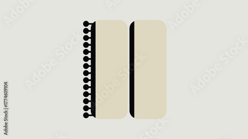 A simple illustration of a closed spiral notebook with a light beige color and black binding side