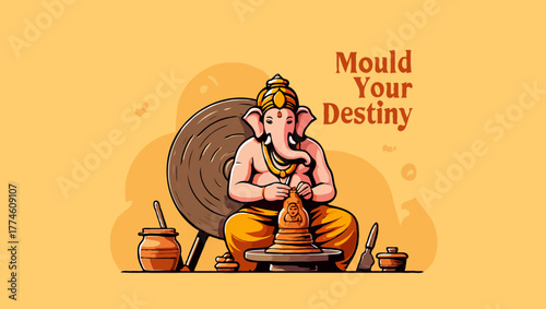 Lord ganesha sculpting clay, representing creation and shaping ones destiny