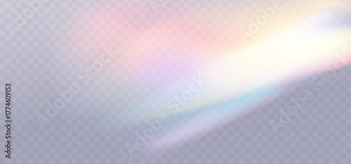 Background of crystal glass prism with holographic reflections and rainbow flare effect. 