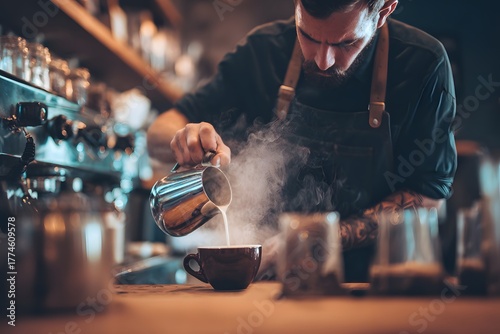 Coffee Art by Barista, Small Café in Morocco, Realistic Lifestyle Photo
