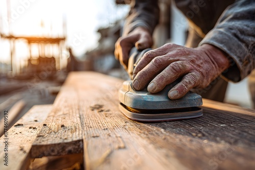 Skilled Woodworker at Workshop, Detailed Texture Photography