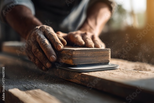 Handcrafted Woodwork by Artisan, Photorealistic Scene