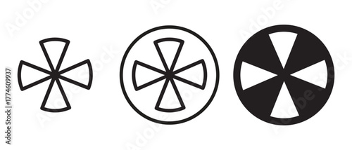Cross Symbol Icon Set. Black and Outline Variations of Four-Arm Geometric Emblem for UI and Branding.