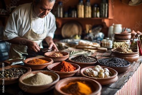 Chef Making Traditional Dishes, Close-Up with Natural Lighting