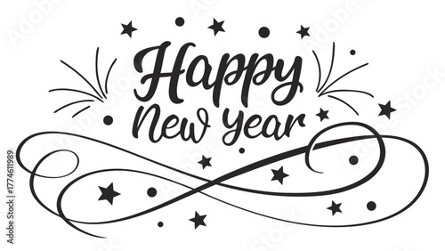 Elegant happy new year text design a festive and decorative greeting for celebrating the arrival of a new year with flourish
