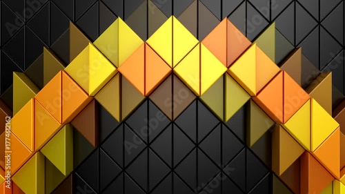 Triangles Form a Wave. Abstract motion, two color, 3d rendering, 4k resolution
