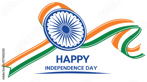 Happy independence day india banner with tricolor ribbon and ashoka chakra perfect for posters, social media, and patriotic designs