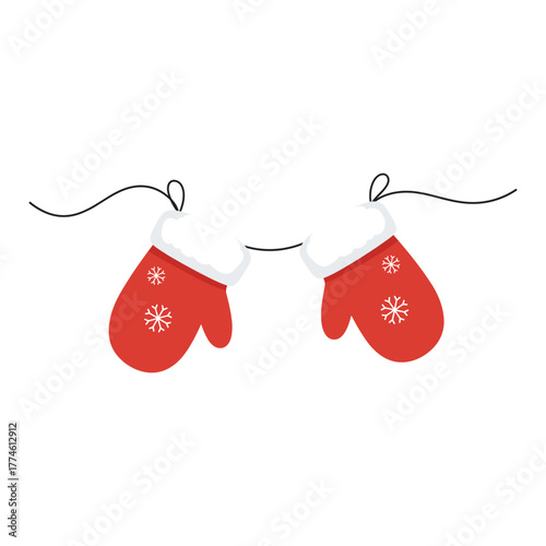 Winter mittens strung merrily on clothesline