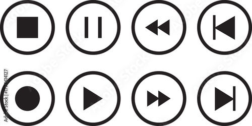 Video and audio play and pause button collection. play and pause buttons icon for media player.media control icon set. Media Player Button set. Video and audio player sign. play, pause, stop icons
