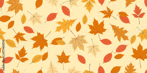 Autumn falling leafs vector pattern. Fall leaves seamless print
