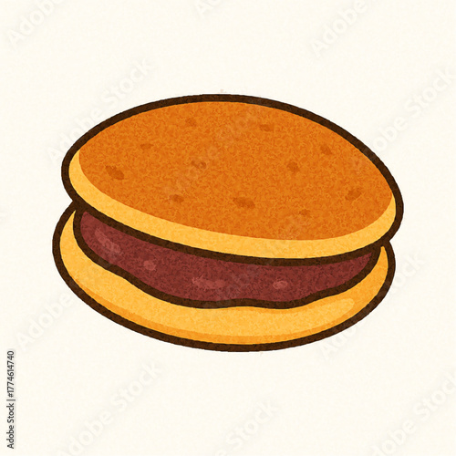 Cartoon illustration of a sizzling steak cooking on a hot barbecue grill with flames and smoke rising, depicting a delicious meal.