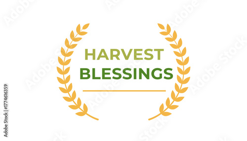 Harvest Blessings Logo Wheat Wreath Agricultural Emblem on White