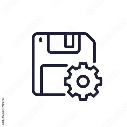 backup line icon with floppy disk and gear