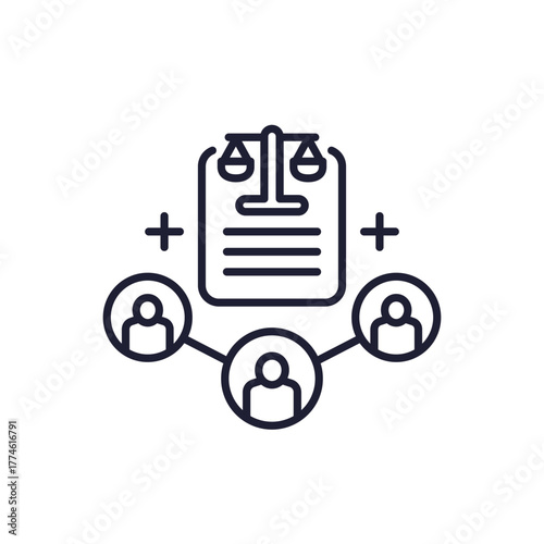 class action icon, collective legal case line design