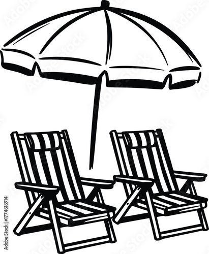 Beach Chairs Umbrella Bundle striped seating