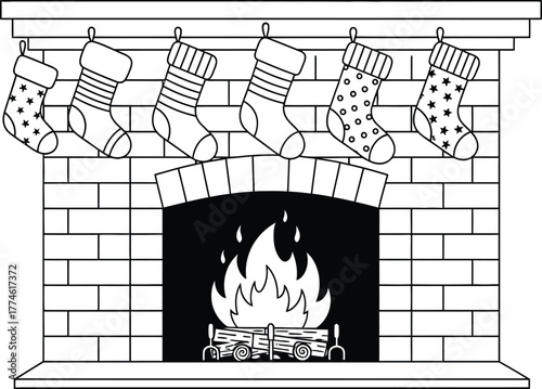 Fireplace with christmas stockings hanging on the mantelpiece