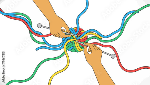 Hands Knitting Tangle of Multi-Colored Yarn: Conceptualizing Complexity, Problem Solving, and Collaboration