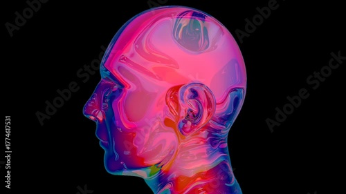 Human Male Head - Face coloured in abstract flowing graphic vector art style. Seamless Loop