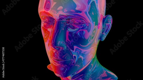 Human Male Head - Face coloured in abstract flowing graphic vector art style. Seamless Loop