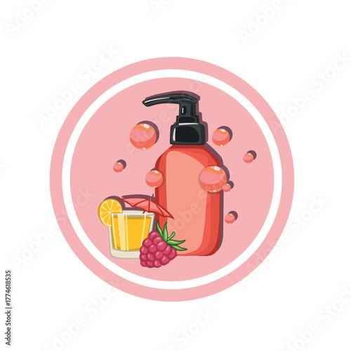 Shower gel cocktail bottle packaging illustration
