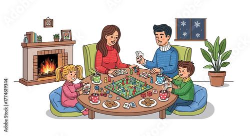Family Gathering Around a Board Game on a Cozy Winter Day