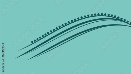 A teal background with curved dark teal lines topped with dark teal circles forming an arc design