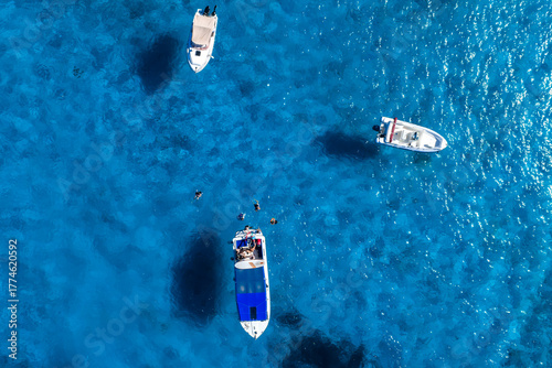 Fototapeta Aerial overhead view shows Blue Lagoon, Comino Island, Malta