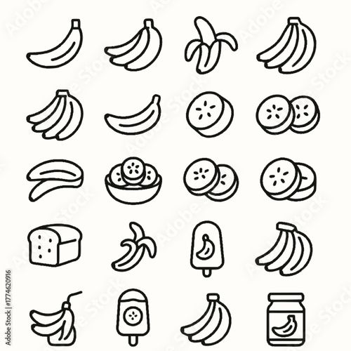 Food and vegetable icons set with fruits and fresh ingredients illustrations