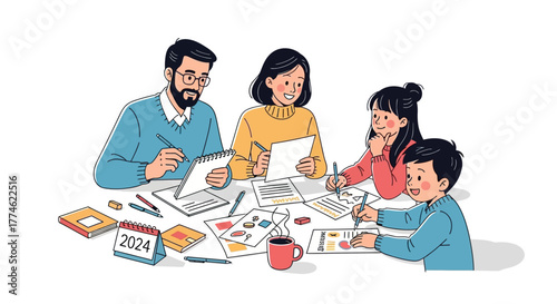 Family Bonding Illustrative Portrayal of a Family Engaging in Activities Together