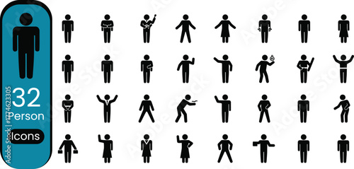Collection of diverse silhouette business people poses and gestures