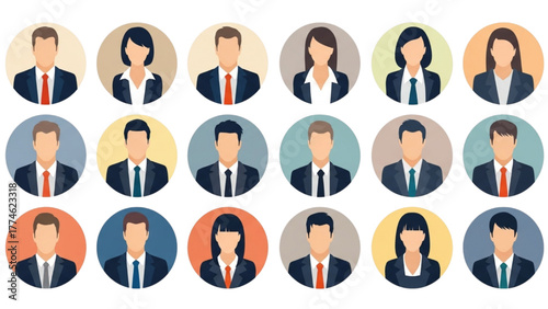 Faceless Business People Avatar Icon Set - Diverse Professional Male and Female User Profile Vector Collection