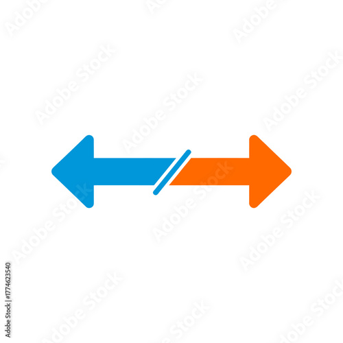 Arrow symbol pointing in opposite directions representing exchange, transfer, or comparison on a clean white backdrop, conveying a sense of balance and duality.